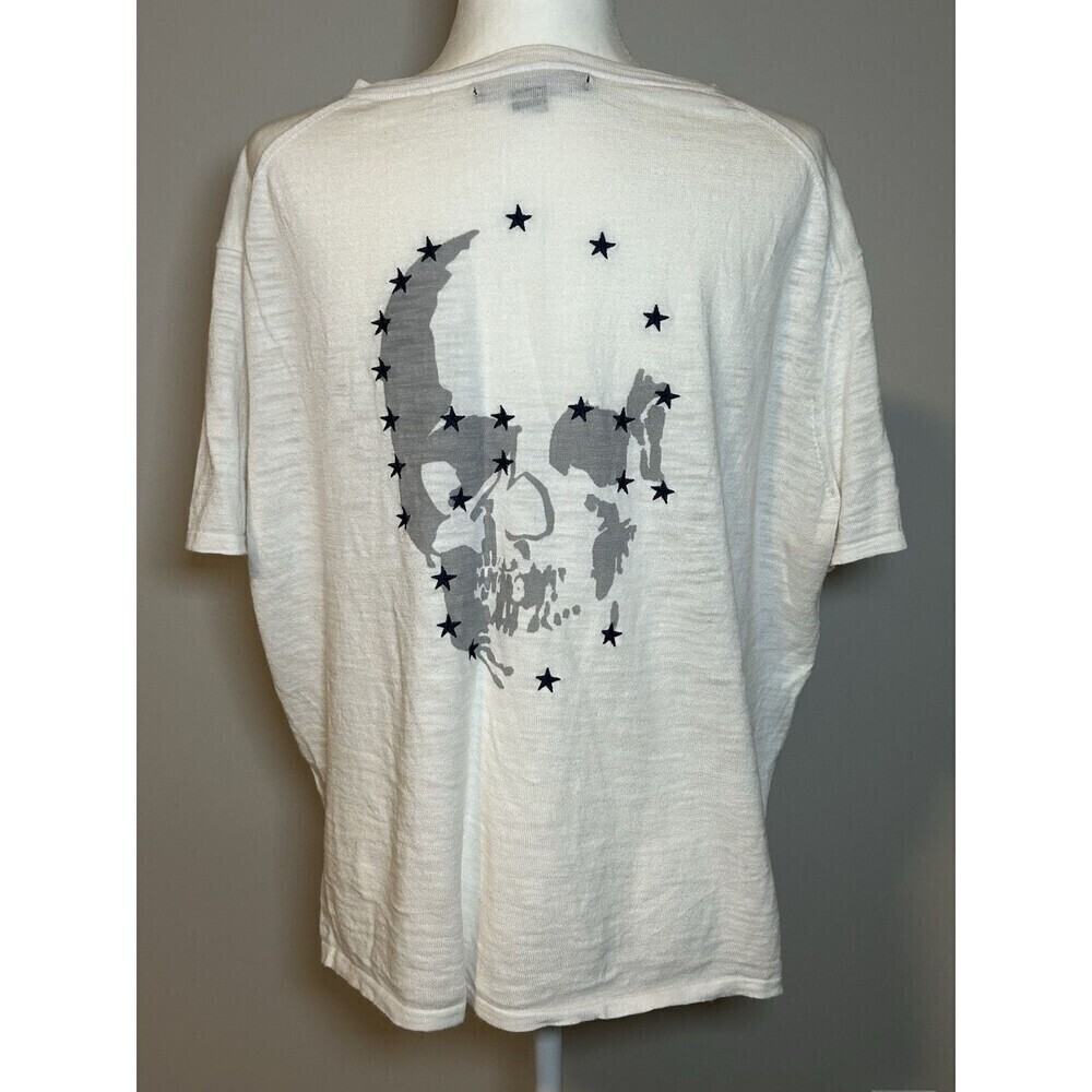Skull Cashmere White V-Neck with Embroidered Stars Lightweight Medium - Picture 3 of 8